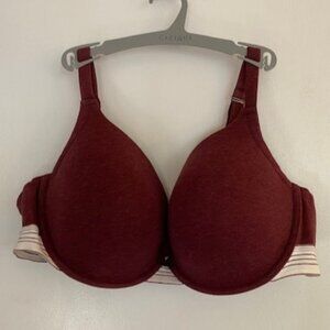 Cacique Cotton Boost Plunge T-Shirt Bra - Maroon with White Stripe Accents